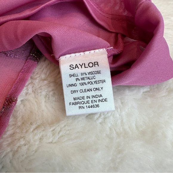 Saylor NWT Kira Metallic Pink Leaves Tiered Sleeveless Maxi Dress M - Picture 12 of 13